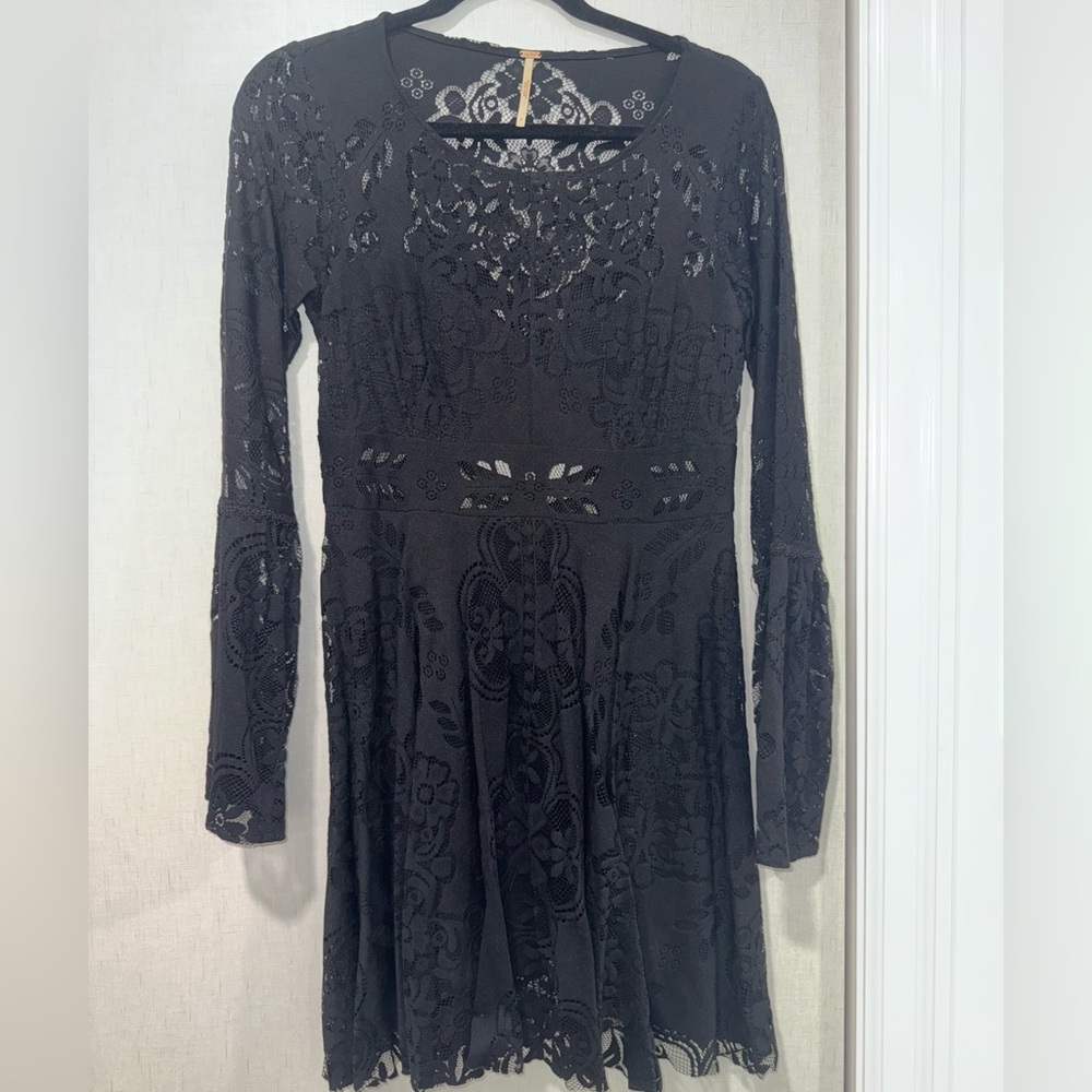 Free People Black Long Sleeve Lace Dress